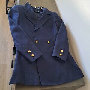 Claude Montana VTG Italy Jacket Skirt Suit Navy Blue Cotton Blend 90s Size 40/6
